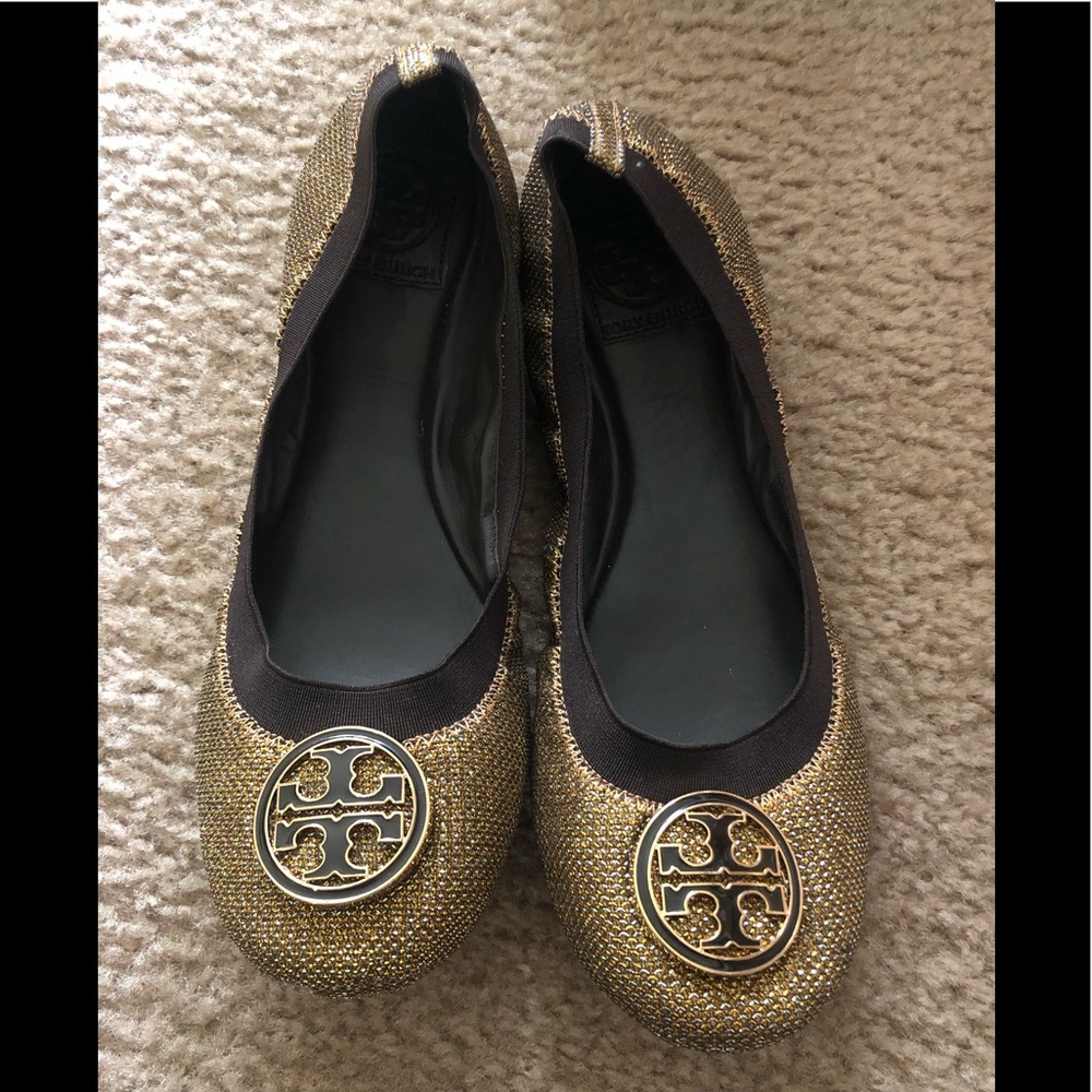 Tory Burch gold flats